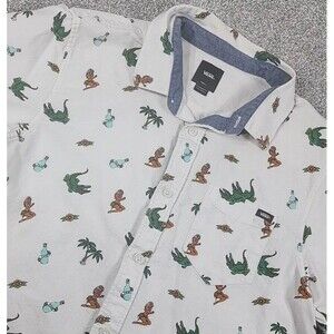 Vans Off The Wall Hula Girl Men's Button Up Short Sleeve Shirt Small Classic Fit